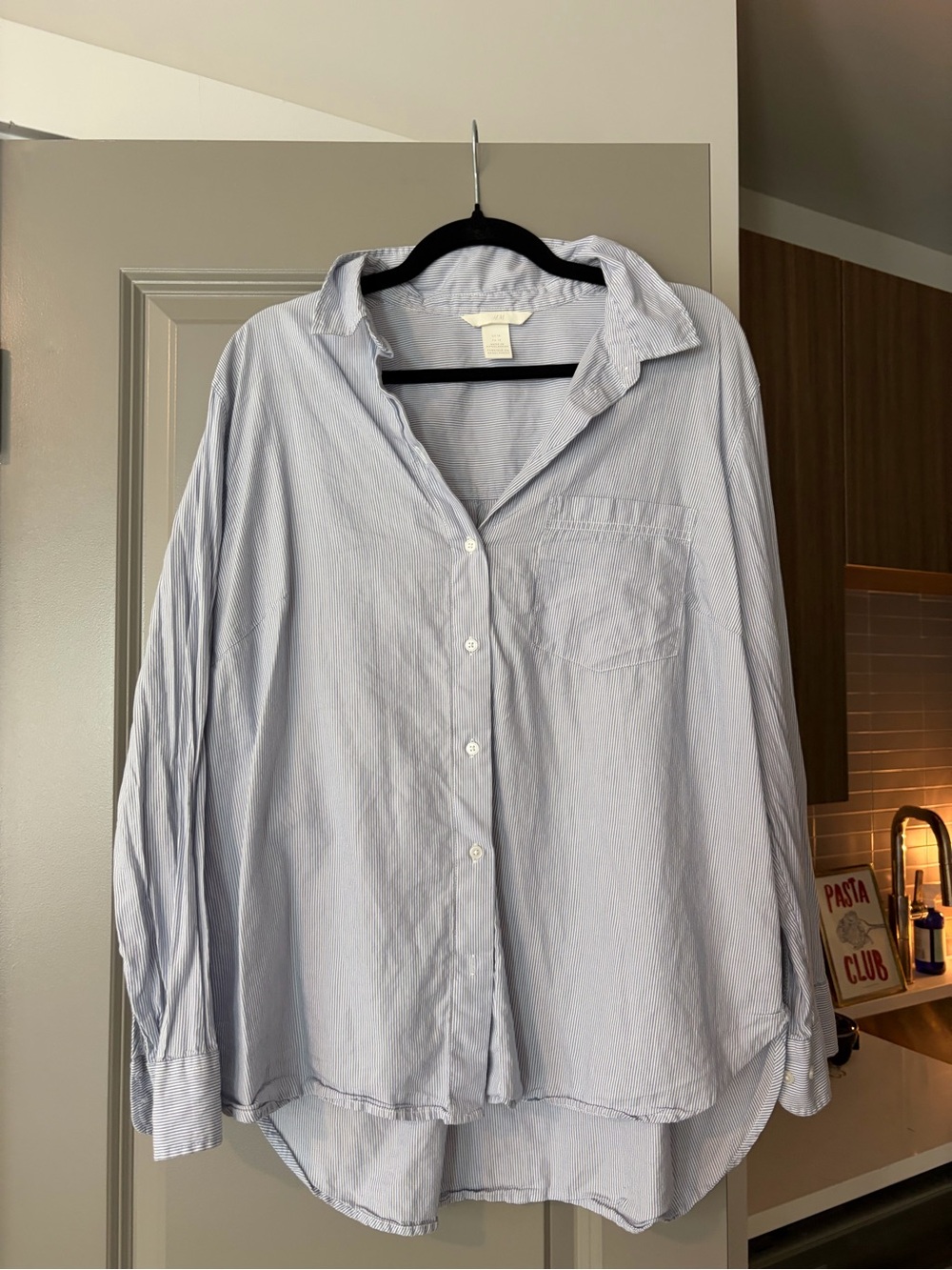 H&M Light Blue and White Striped Button-Up Shirt